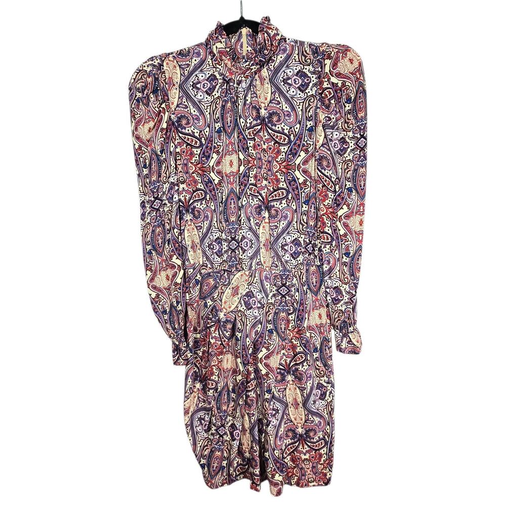 Slate & Willow Dress Womens Small Paisley Long Sleeve High Neck Boho Shift Mini